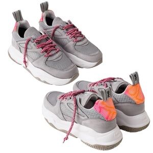 P448 Luke Shabby Women’s Chunky Sneaker Gray Neon Pink Size 36 US 6-6.5
